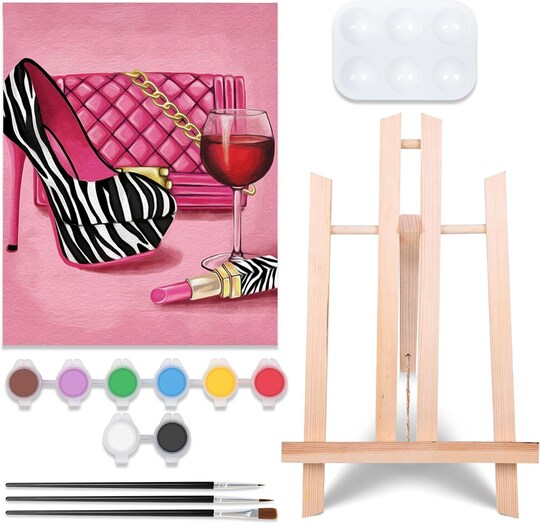 Citrus; Paint 1 Easel, 8 Acrylic Colors,3 Brush,1 Pallet Girl High Heel Glass Bag Lipstick Art Set(8x10); Category:Canvas Painting Kits; Image:1
